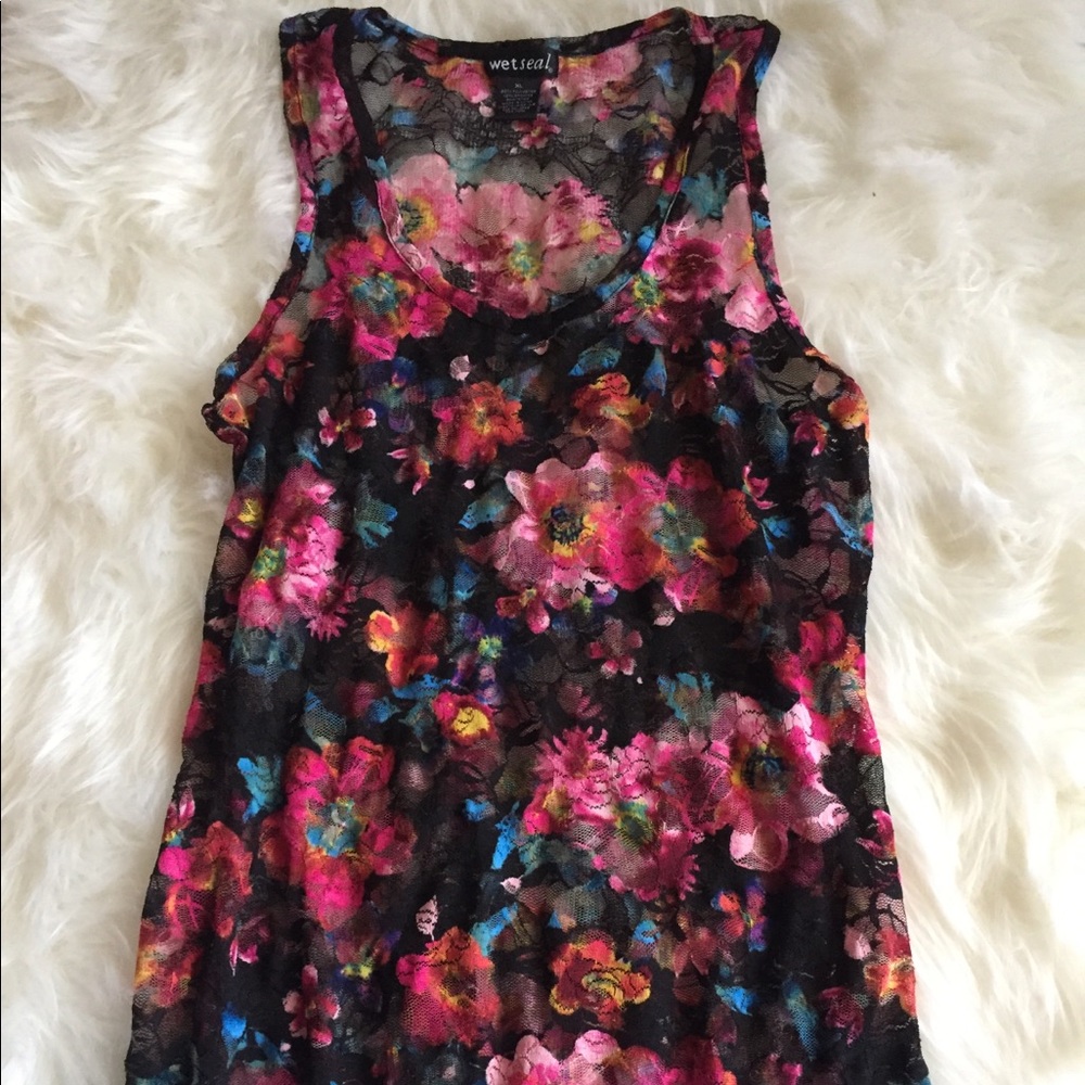 Wet Seal Floral Print Lace Tank Top XL